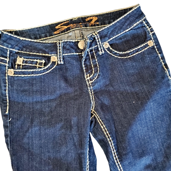 Seven 7 Dark Wash Boot Cut Mid Rise 5 pocket Sz W 27" x 31" L, Double stitch - Picture 4 of 12